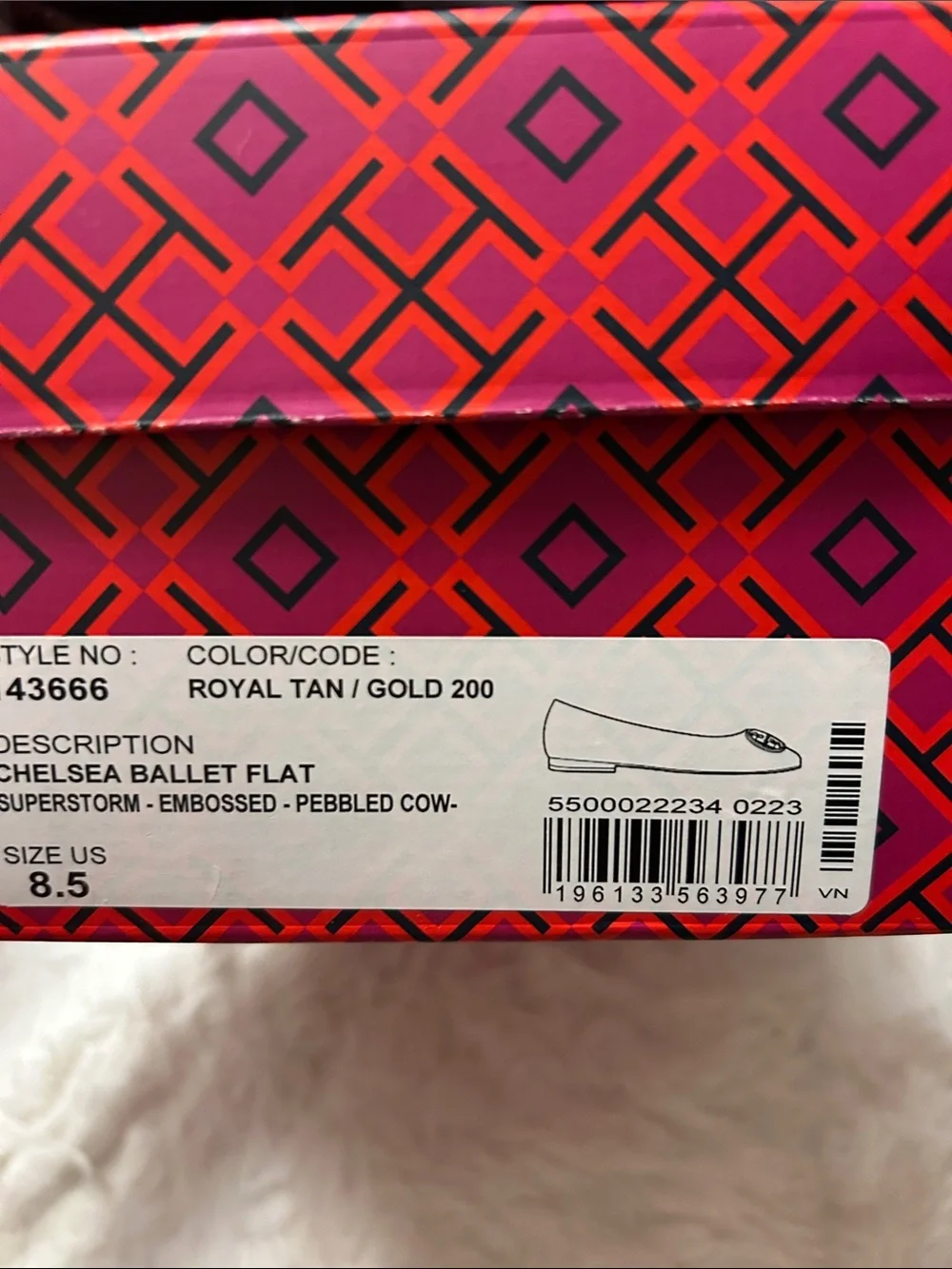 Tory Burch Tan Leather Logo Ballet Flats with Gold Emblem